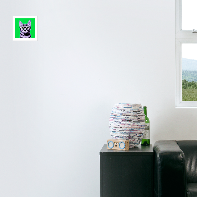 Pop Art Geek Cat in Green Background - Print / Home Decor / Wall Art / Poster / Gift / Birthday / Cat Lover Gift / Animal print Canvas Print by luigitarini